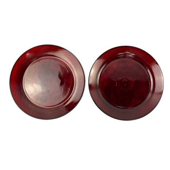 Vintage Cristal D'Arques Ruby Red Cut Glass 10 inch plate Star Pattern Set of 2 - Picture 5 of 11